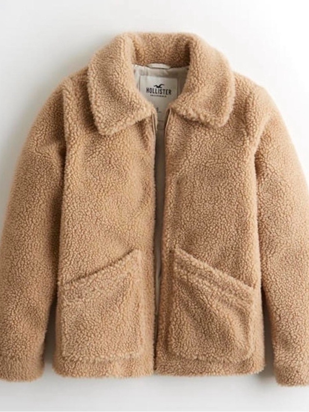 Hollister Sherpa Teddy Fleece Jacket Camel Tan XS